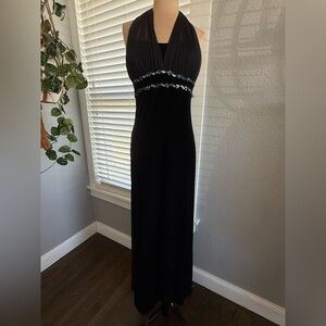 90's Whimsigoth Black Velvet Sheer Halter Dress Size Small